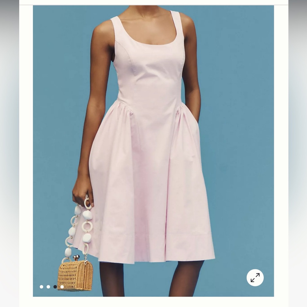 Sleeveless Scoop-Neck Basque-Waist Midi Dress
